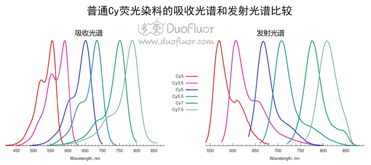 cy染料吸收与发射荧光光谱图